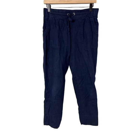 Athleta Linen Ankle Pants Tapered Leg Navy Blue Size 2 Pull On - Picture 2 of 9